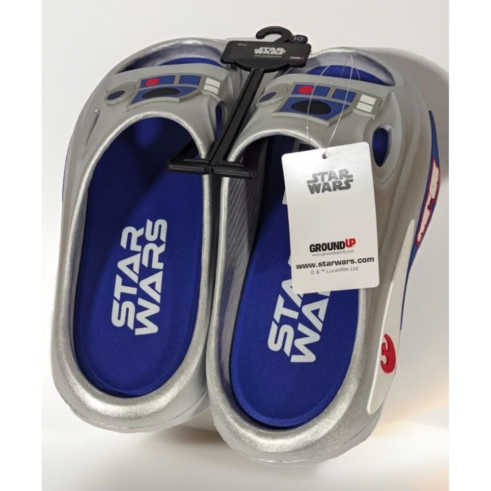 Star Wars Novelty Sport Disney R2 D2 Slides Silver Sandal Mens Size 10 NEW